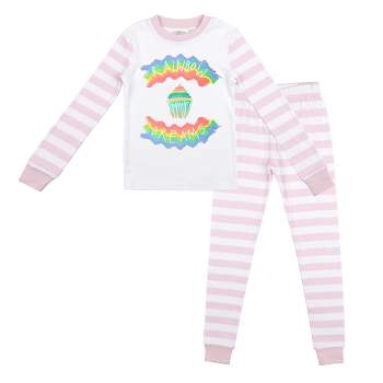 Rainbow Dreams Youth Girls Pink & White Striped Long Sleeve Shirt & Sleep Pants Set