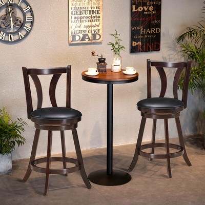 Set of 2 Brown Swivel Bar Stools with Leather Padded Seats