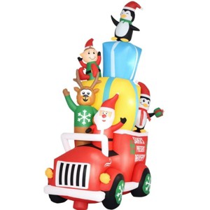 TopComfy Decorative Holiday Scene Props Inflatable Santa Gift Delivery Truck with Elf Reindeer Penguins for Yard Decor, Red, 10.64"*6.3"*13.79" - 1 of 4