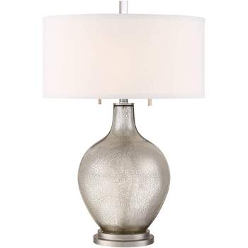 Possini Euro Design Louie 28 1/2" Tall Modern Luxe End Table Lamp Silver Mercury Glass Single White Shade Living Room Bedroom Bedside Nightstand House