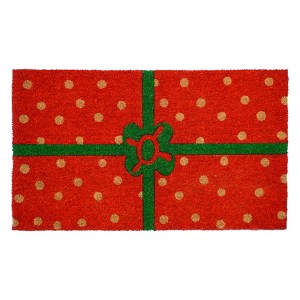 HomeRoots 17" X 29" Brown Green And Red Christmas Outdoor Coir Door Mat - 1 of 4
