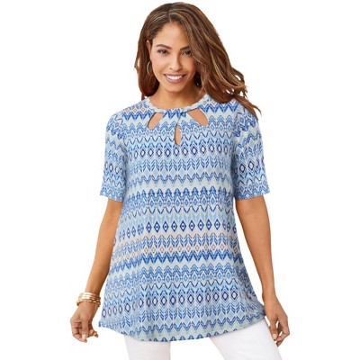 Jessica London Women's Plus Size Stretch Knit Cutout Swing Tunic