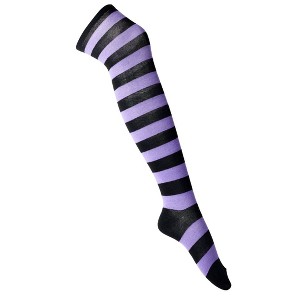 Striped Patterned - Over the Knee - Socks from the Sock Panda (Women's Sizes Adult Medium) - Light Purple and Black - 1 of 3