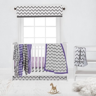 Bacati - Ikat Dots Leopard  Purple Grey Girls 10 pc Crib Set with 2 Crib Fitted Sheets 4 Muslin Swaddling Blankets