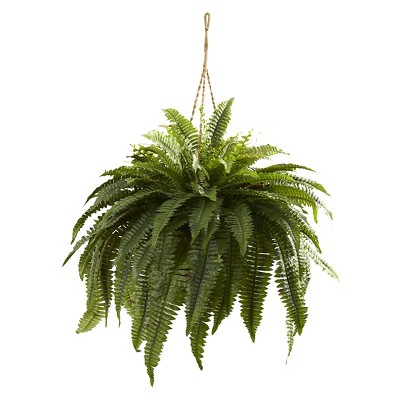 36" x 29" Artificial Boston Fern Hanging Basket - Nearly Natural