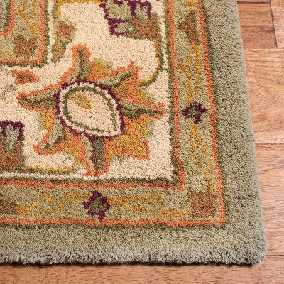 Ivory and Light Green Hand-Tufted Wool Square Rug