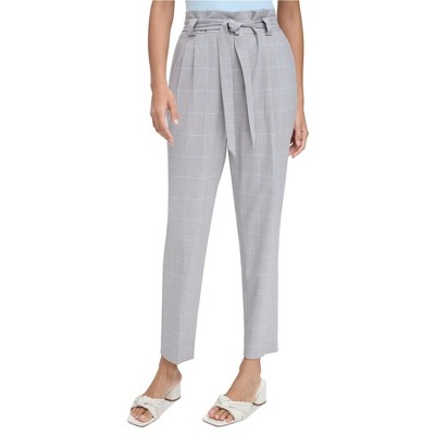 Calvin Klein Womens Belted Plaid Dress Pants