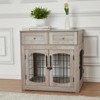 39 Inch Heavy Duty Dog Crate Furniture - Wooden Kennel End Table with 2 Doors, 360° Stainless Steel Bowls,Indoor Cage - 3 of 4