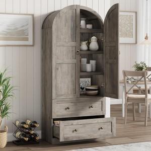 Coucheta 71‘’ Tall Arched Kitchen -Farmhouse Wood Pantry Storage Cabinet with 2 Large Drawers, Wood Door, Freestanding Pantry Cabinets - 1 of 4