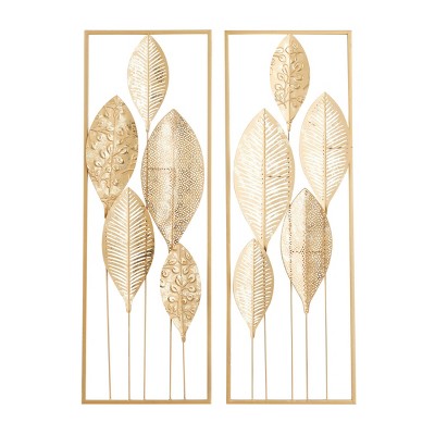 FUNTEREST Gold Metal Wall Art Decor, Leaf Wall Sculpture Home