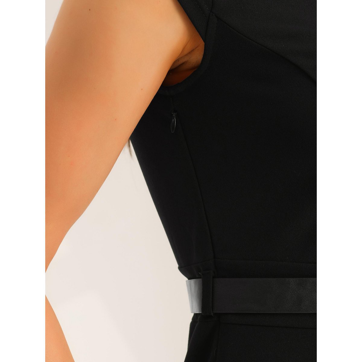 Женские платья INSPIRE CHIC Women's Cap Sleeve Work Belted Elegant Sheath Dress Black Small — фото 5