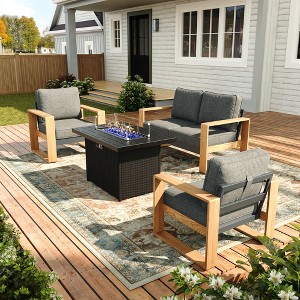 LayinSun Aluminum Patio Furniture Set with Fire Pit Table, Oversized Seat with Hight Back, Outdoor Conversation Sets - 1 of 4