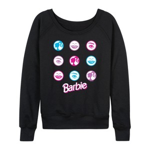 Women's - Barbie - Iconic Features of Barbie Lightweight French Terry Wide Neck Long Sleeve Shirt - 1 of 4