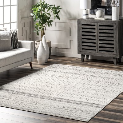 Nova Bohemian Gray Striped Synthetic 4' x 6' Area Rug