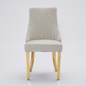 Gulches Set of 2 Beige Chenille Dining Chairs, Soft Rayon Flocking Upholstery with Triple Elastic Cushion & Golden Steel Legs - 1 of 4