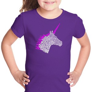 LA Pop Art Girl's Word Art T-shirt - Unicorn - 1 of 4