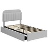 Bed Frame with Storage Headboard, Girls Bed Frame with 2 Drawers, Boucle Upholstered Platform Bed with Bookcase - 3 of 3