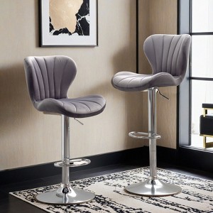 Ellston Velvet Adjustable Swivel Barstools, Set of 2- Leovsnove - 1 of 4