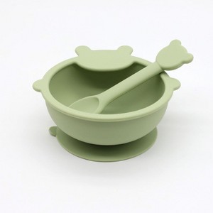 MyKids-USA Baby Cartoon Bear Shape Complementary Food Training Silicone Bowl With Spoon Sets - 1 of 2