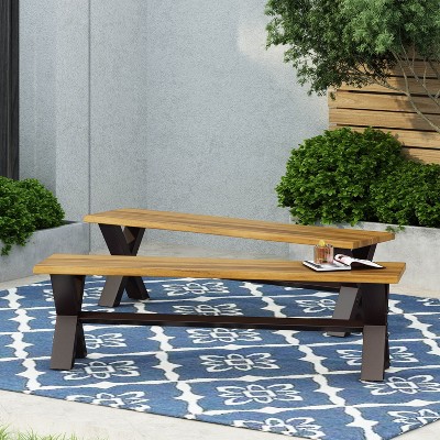 Christopher Knight Home Sanibel Outdoor Acacia Wood and Iron Dining Bench