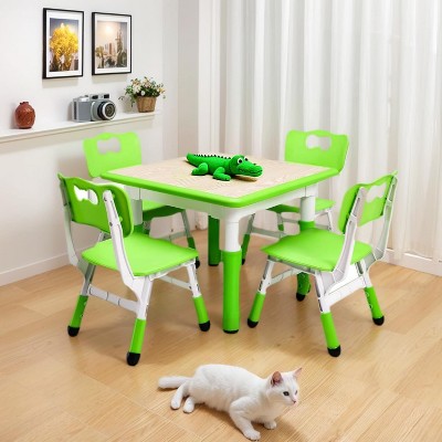 Modern Kids Table and 4 Chair Set,23.26" Height Adjustable Toddler Tables and 4 Chairs with Non-Slip Desk Legs&Organizer Graffiti Desktop