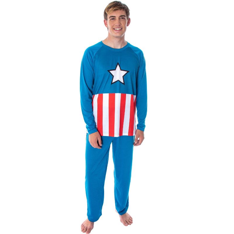 Marvel Men's Vintage Captain America Costume Raglan Top And Pants Pajama Set Captain America, 1 of 5