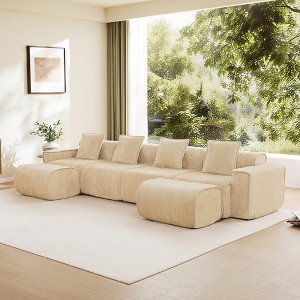 GDFStudio Nibley Modular 4-Seat U-Shape Velvet Fabric Sectional Boneless Sofa with 3 Pillows and 2 Movable Ottomans - 1 of 4