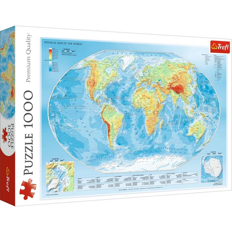 Trefl Physical Map of the World Jigsaw Puzzle - 1000pc: Educational 3D World Map, Brain Exercise, Gender Neutral, 2 of 4