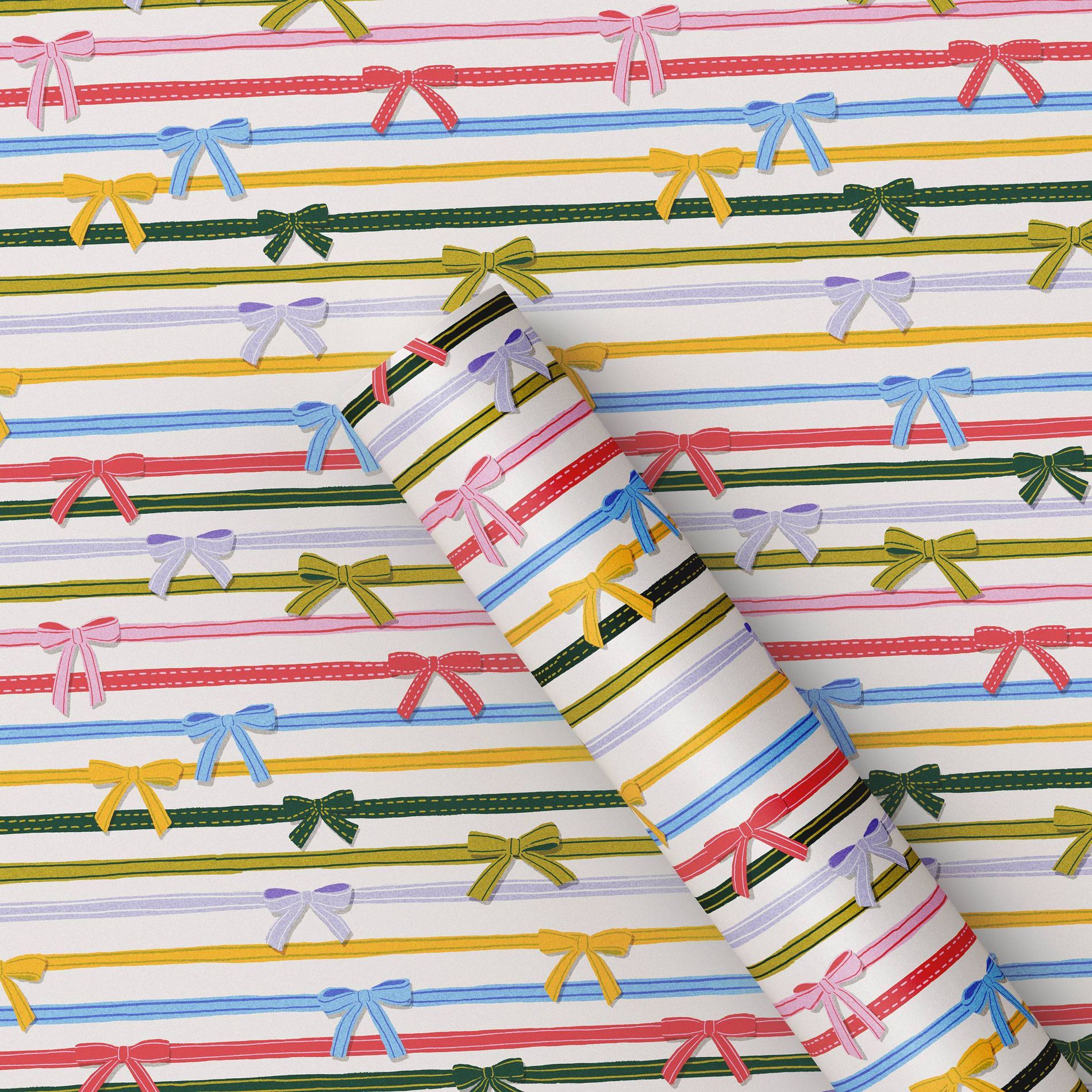 30” 20 sq ft Christmas Roll Wrap Bowtie Stripes - Wondershop™
