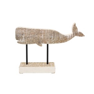 Beachcombers 9.8" WOOD SMALL TEXTURED WHALE ON STAND - 1 of 2