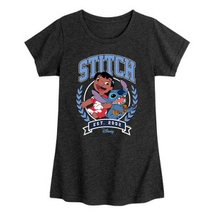 Girls' - Disney - Stitch Collegiate Group Fitted Short Sleeve Graphic T-Shirt - 1 of 4