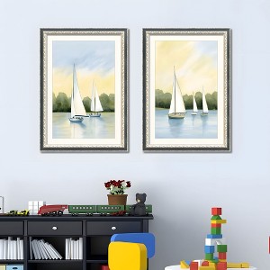 AZL1 Life Concept Wall Art 2 Piece Sailboat Framed Replaceable Canvas Prints Wood Frame for Modern Nautical Home Decor, Green, 21.5"*29.5"*4" - 1 of 4