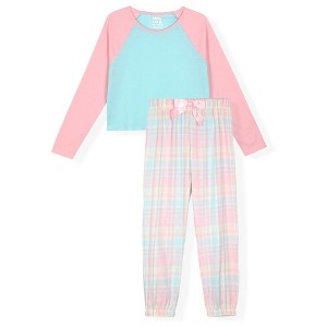 Sleep On It Girls 2-Piece Woven Flannel Plaid Pajama Sets - 1 of 4