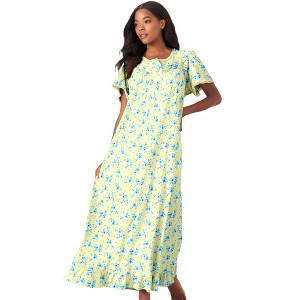 Dreams & Co. Women's Plus Size Long Floral Print Cotton Gown - 1 of 4