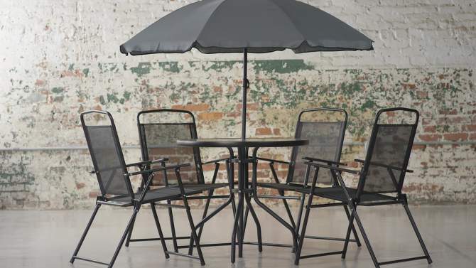 Emma and Oliver 6 Piece Patio Garden Set with Table, Umbrella and 4 Folding Chairs, 2 of 16, play video