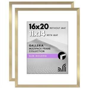 Americanflat 16x20 Picture Frame with Polished Plexiglass - Set of 2 - Use as 11x14 Frame with Mat or 16x20 Frame Without Mat - Gold - 1 of 4
