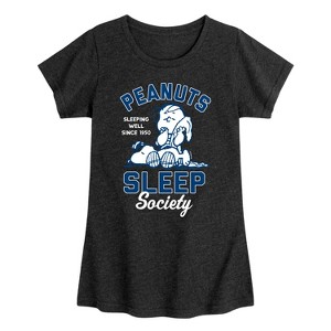 Girls' - Peanuts - Peanuts Sleep Society Fitted Short Sleeve Graphic T-Shirt - 1 of 4