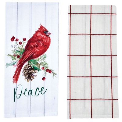 Park Designs Poinsettia Pine Cardinal 2 Dishtowel Set