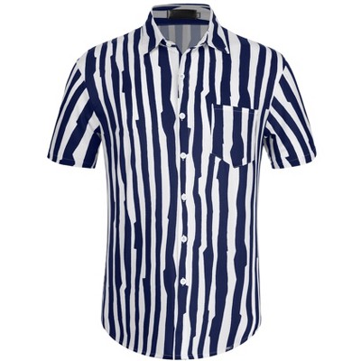 Lars Amadeus Men's Summer Button Irregular Printed Short Sleeves Shirt