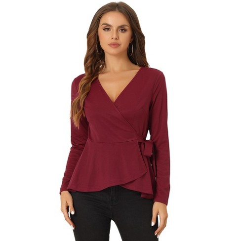 Allegra K Women's Elegant V-neck Long Sleeves Tie Waist Knit Casual ...