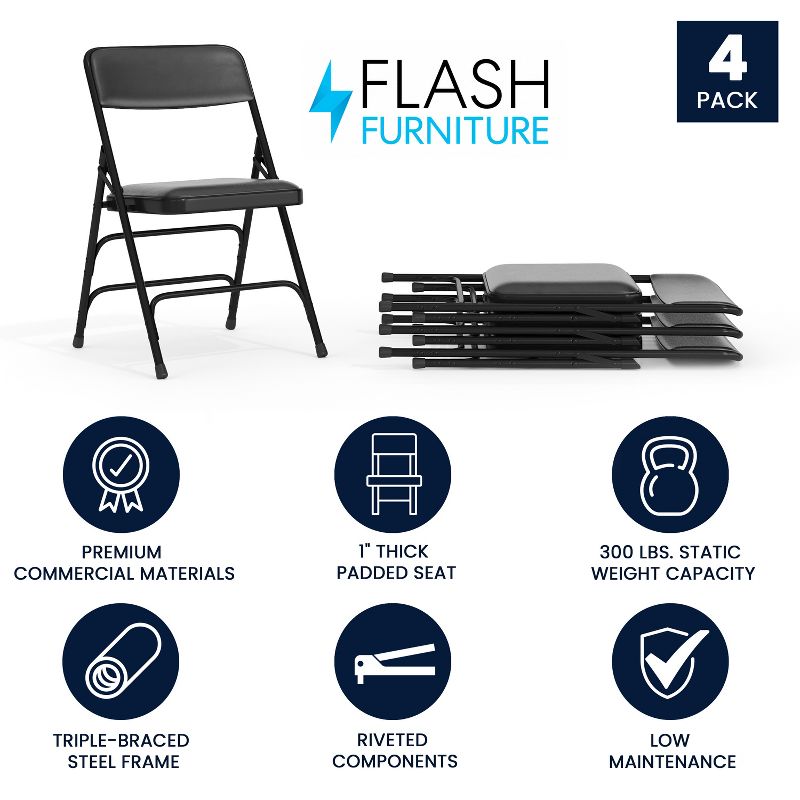 Flash Furniture 4 Pack HERCULES Series Curved Triple Braced & Double Hinged Upholstered Metal Folding Chair, 2 of 13