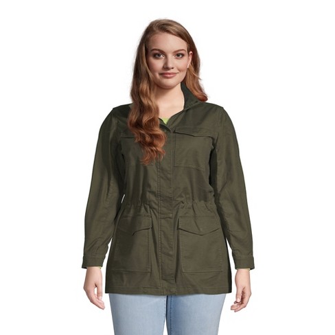 Lands' End Women's Plus Size Cotton Hooded Jacket With Cargo