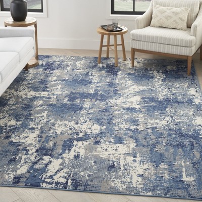Abstract Navy Blue Synthetic 5'3" x 7'3" Easy-Care Area Rug