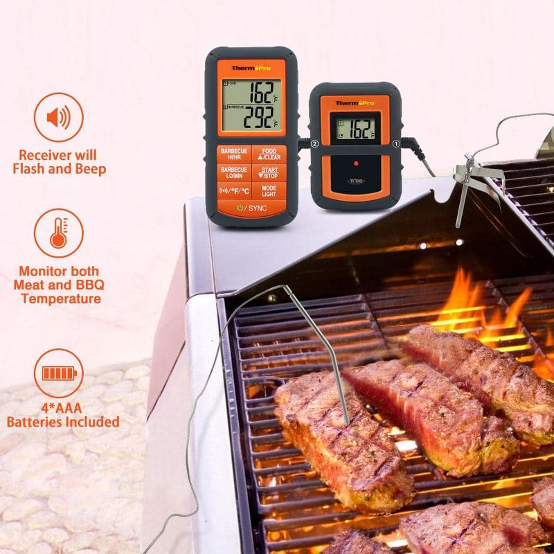 ThermoPro TP08BW Remote Meat Thermometer Digital Grill Smoker BBQ Thermometer with Two Probes, 3 of 7