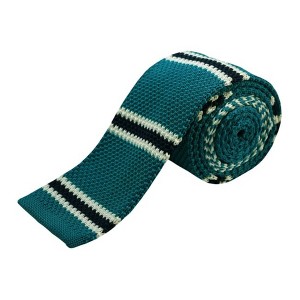 TheDapperTie Men's Oasis, White And Navy Stripe Knit 2.5 Inch Wide And 58 Inch Long Necktie - 1 of 3
