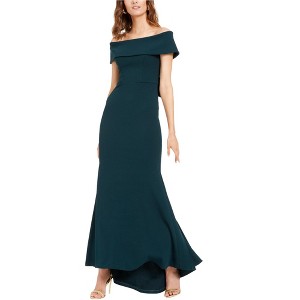 Betsy & Adam Womens Solid Off-The-Shoulder Bow-Back Gown Dress - 1 of 2