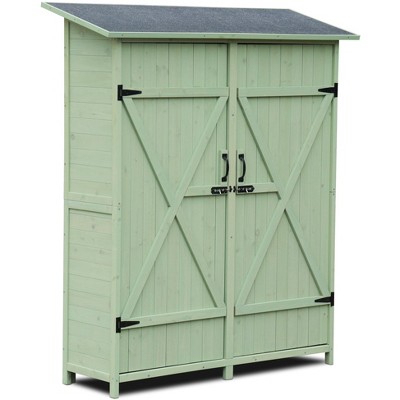 Outdoor Shed Storage Cabinet, Wooden Tool Storage Shed with 2 Removable Shelves, 3 Hooks, Double Door Outside Storage Cabinet for Garden, Patio, Yard