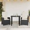 vidaXL 3 Piece Patio Dining Set - Black Poly Rattan, Cushions, Adjustable Back, Tempered Glass Table for Garden/Patio/Backyard - 2 of 4