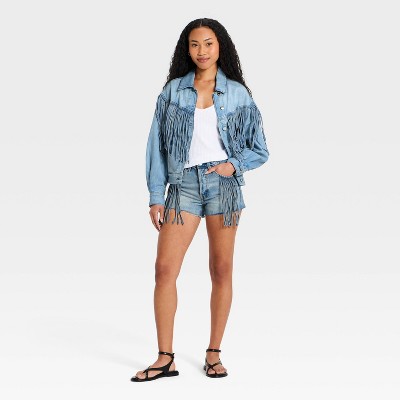 Universal Thread Women's Fringe Denim Jacket - Universal Thread™ Light Wash L — фото 3