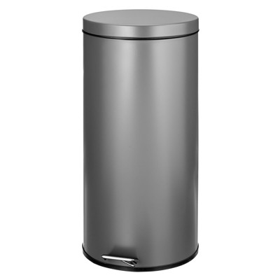 Elama 30-Liter/7.9-Gallon Soft Pedal Cylindrical Trash Can ,Silver